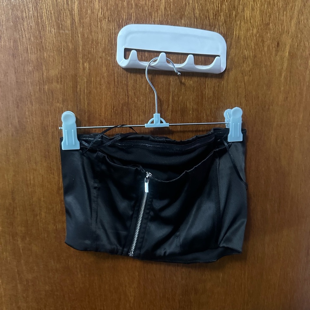 Dynamite Black Satin Blouse with Zipper